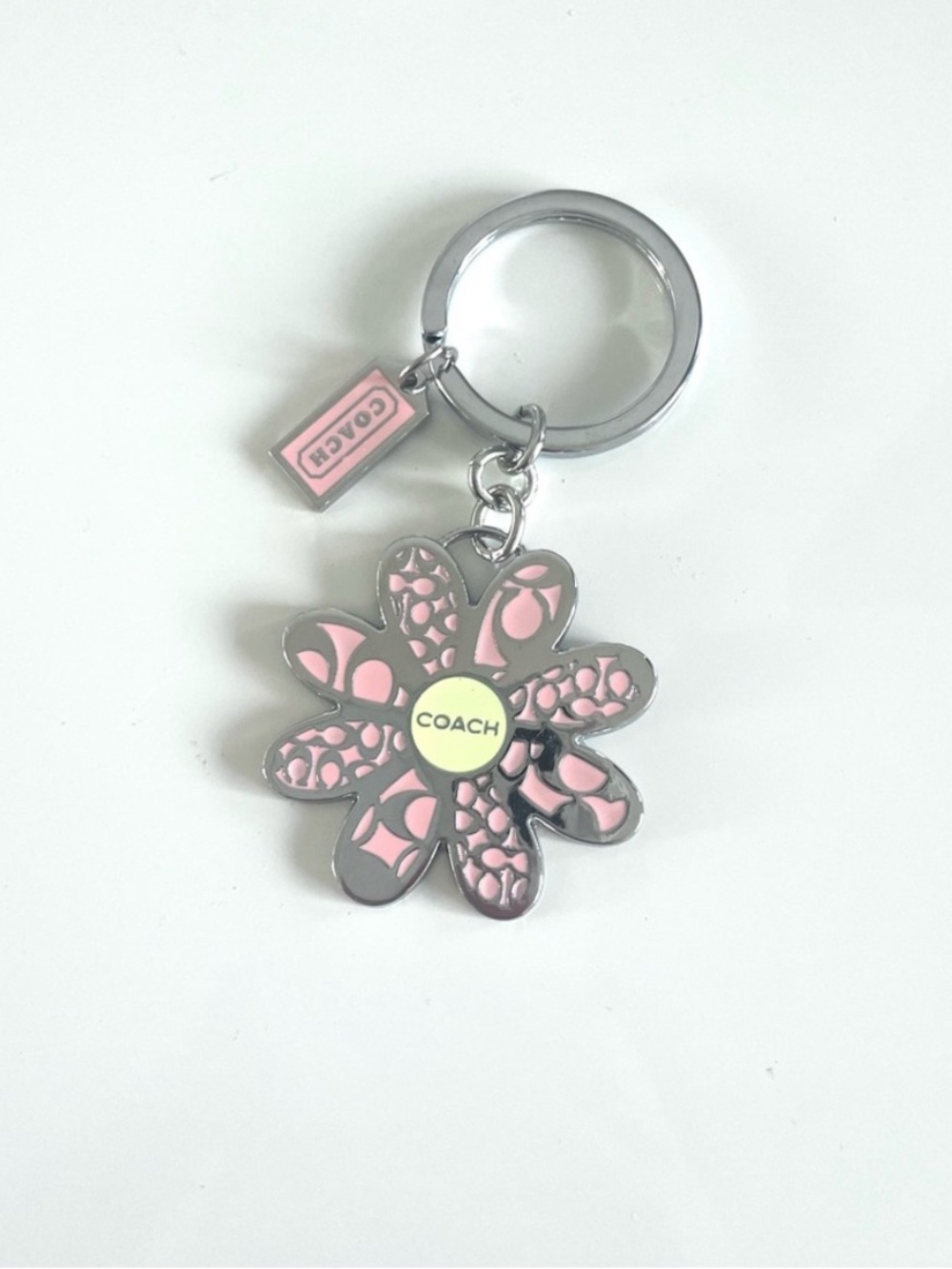 Coach Pink Floral Enamel Key Ring Charm